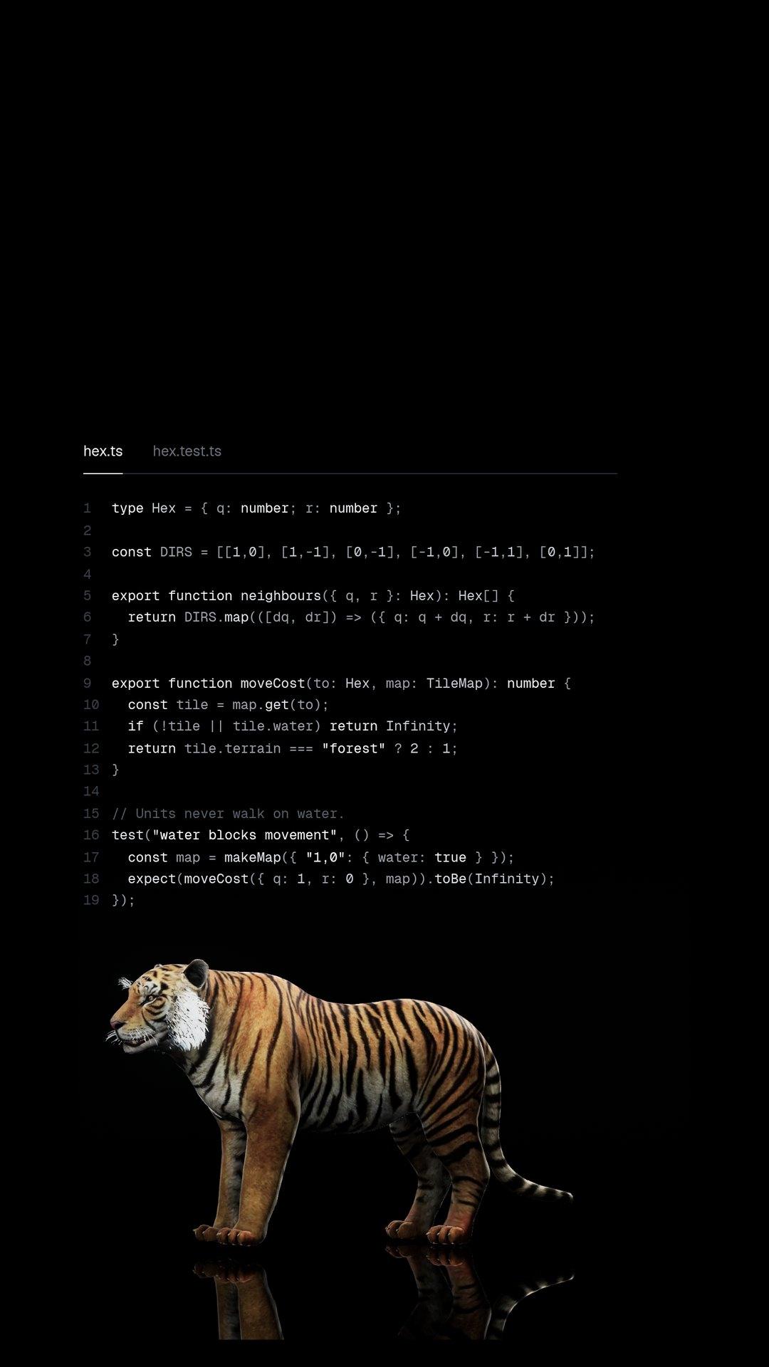 Code on one side, a 3D beast model on the other