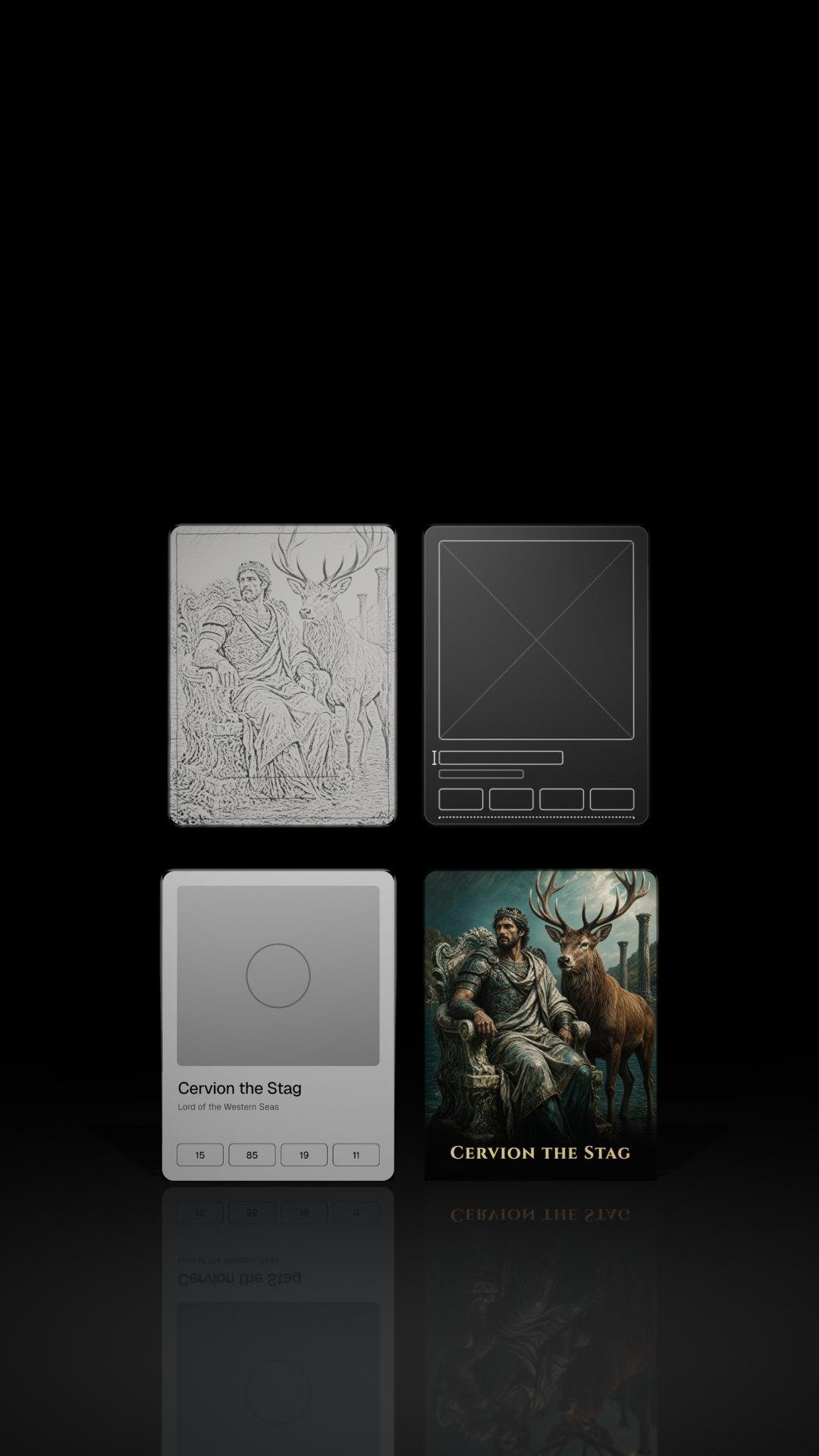 One design moving from sketch to finished art