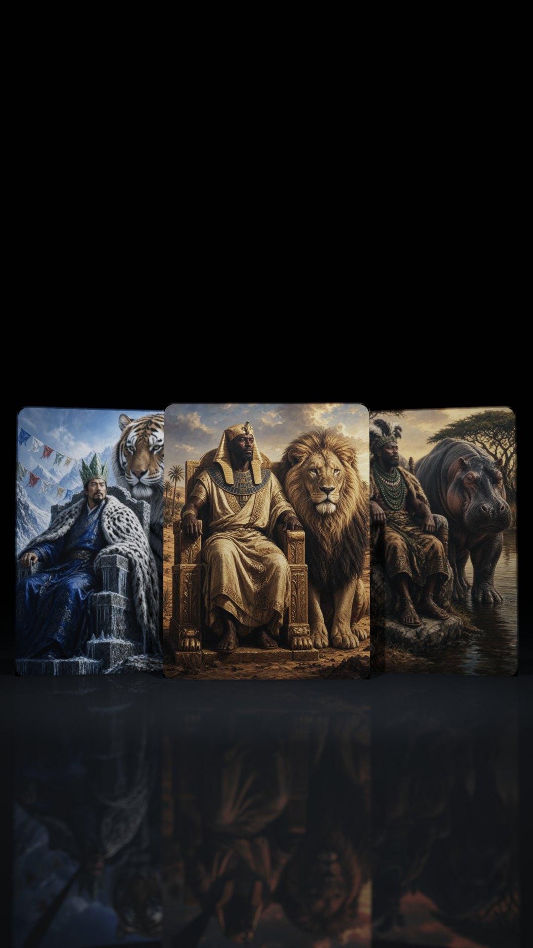 Five Kings of Ancient Empires, each with his beast